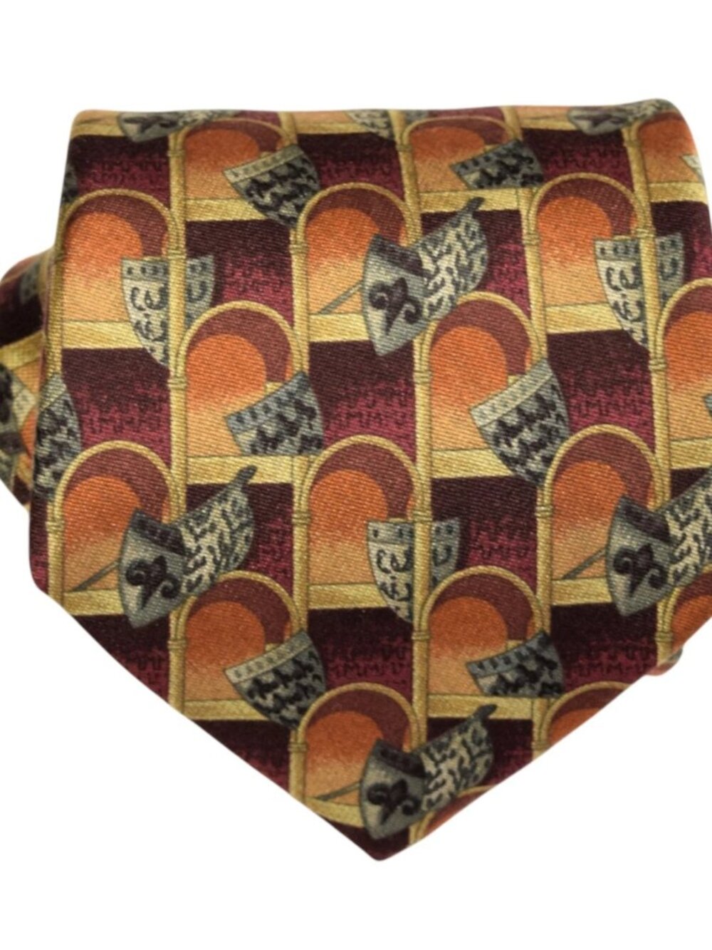 Ermenegildo Zegna Silk Tie Royal Crest Shield Gold and Orange